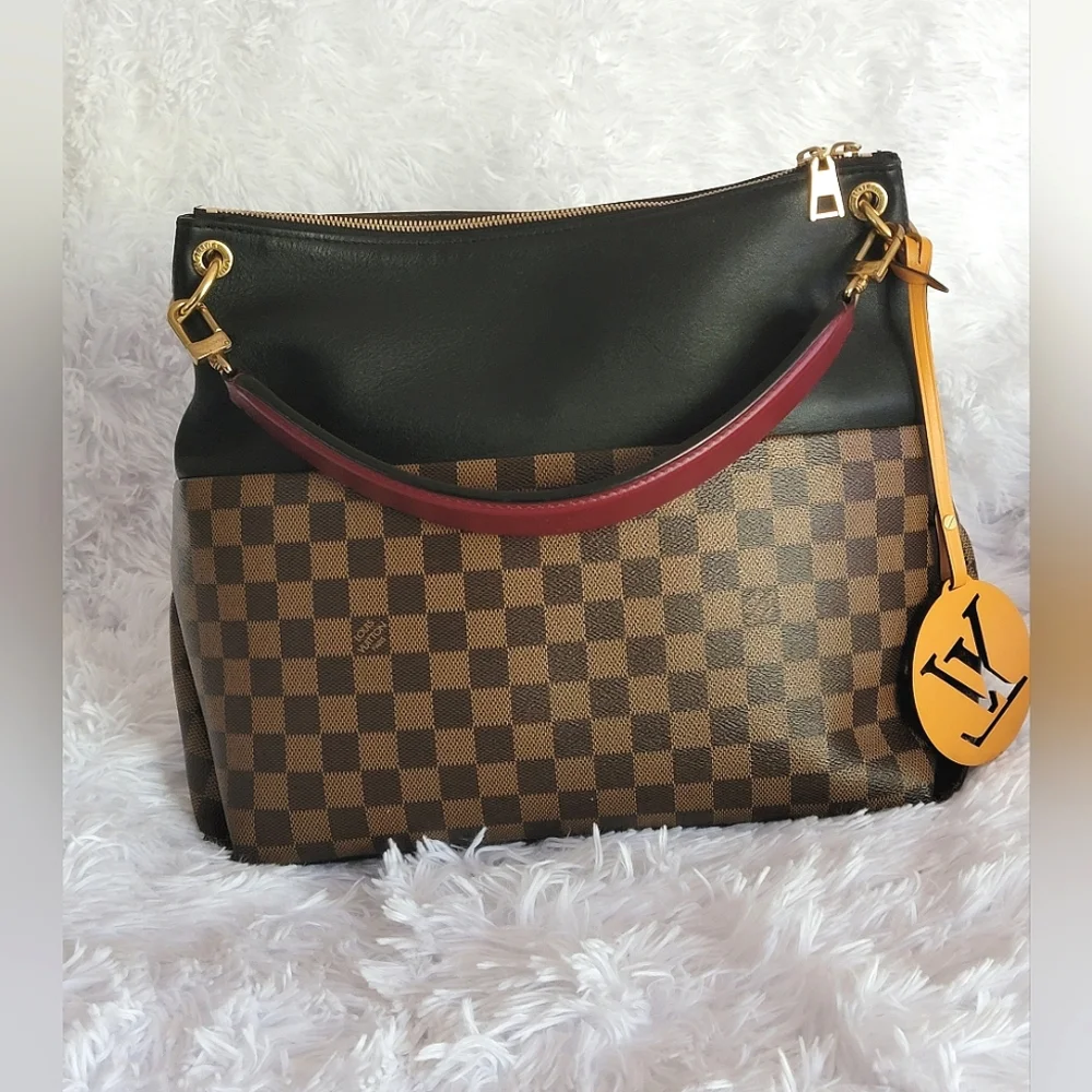 Auth💞 LOUIS VUITTON MAIDA HOBO DAMIER EBENE Hobo Shoulder Khaki